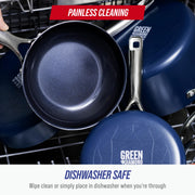 Blue Diamond 14 Piece Cookware Set, Diamond-Infused Ceramic Nonstick, PFAS-Free, Oven Safe to 600F, Dishwasher Safe, Blue