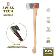 Swiss Tech 28-Inch Drop Forged Steel Camping Axe with American Hickory Handle, Brown, 89209