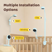Netvue Peekababy Baby Camera Monitor, Wireless Audio, 4-in-1 Crib Mount, Blue