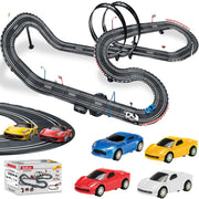 Fistone Slot Car Race Track Set, 28ft Dual Loop Track, 4 High-Speed Cars, 2 Electric Controllers, 2 Manual Controllers