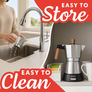 Gourmia Electric Moka Pot Espresso Maker, 3-6 Cup, 550W, Silver with Beech Handle, GMP1460