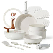 Carote A13988 18 Pcs Ceramic Nonstick Cookware Set, Pots and Pans with Detachable Handles, White