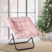 Concetta Folding Saucer Chair, Square X-Large, Faux Fur Upholstery, Padded Cushion, Pink, Metal Frame, Indoor Lounge Seating, WMCO-C-YLF28IN-PK