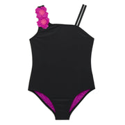 Wonder Nation Girls Floral Applique One-Piece Swimsuit with UPF 50, Sizes 10-12 - 100% Polyester