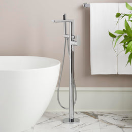 Signature Hardware Berwyn Floor Mounted Tub Filler Faucet, Chrome, Single Handle, Includes Hand Shower, SHBWFS2000G2CP