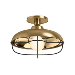 Kohler Modern Farm 12in Wide 1 Light Semi-Flush Ceiling Light, Modern Brushed Gold, Art Deco Style, Dimmable, Candelabra Base, 23670-FM01-BGL