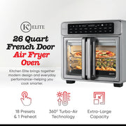Kitchen Elite KE-AFO-109FD 26 Qt French Door Air Fryer Oven, Countertop Cooker with LED Display