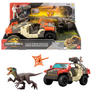 Jurassic World JGB59 Rebirth Launch 'N Battle Vehicle with 1 Human & 1 Raptor Figure, Turret & Projectiles