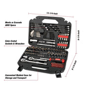 Hyper Tough 41049 145-Piece Mechanics Tool Set, Durable Steel Construction, Organized Storage Case, Red Black Silver