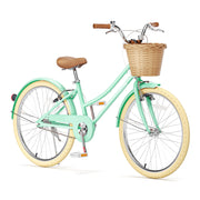 Korimefa Girls Cruiser Bike, 24 Inch, Adjustable Handlebar and Seat, Dual Braking System, Detachable Front Basket, Kickstand, Green, KF-B06