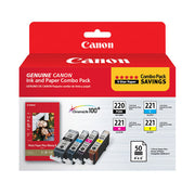 Canon 2945B011 PGI-220 and CLI-221 CMY with PP-201 Combo Pack