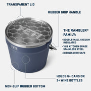 YETI Rambler Beverage Bucket, Double-Wall Vacuum Insulated, Navy, 256 Oz, Stainless Steel