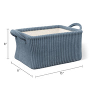 Mainstays Kids Blue Ribbed Corduroy Fabric Storage Basket with Handles, 4 Pack, 15 in x 11 in x 8 in