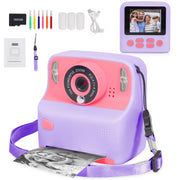 Yexmas Kids Digital Camera with Instant Printing, 1080P Rechargeable HD Digital Toy Camera Gift with 32GB SD Card for Ages 3-12, Purple