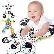 Suorfoxs Baby Tummy Play Time Pillow with Crinkle Mat and Teethers, High Contrast Black and White, Portable Sensory Crawling Toy for Infants 0-12 Months