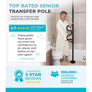 Stander Wonder Pole Plus Safety Assist Pole with 360-Degree Rotating Double Grab Bar, Tension Mounted Floor to Ceiling Support for Seniors, Black, Fits 7 to 10 ft Ceilings, Supports 300 lb, 1110-B