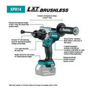 Makita XT297T Cordless Tool Combo Kit, 18V LXT Brushless Hammer Drill Driver, 4-Speed Impact Driver, 5.0Ah Batteries, Rapid Charger, Storage Bag