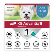 K9 Advantix II Medium Dog Flea Tick Mosquito Treatment, Vet-Recommended, Fragrance-Free, Waterproof, 11-20 lbs, 1-Month Supply