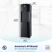 Primo Water 601391 Bottom Load Classic Hot and Cold Water Dispenser, Black Stainless Steel, High Dispensing Area