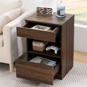 Hommpa Modern Nightstand with 2 Drawers and Open Shelf, Dark Walnut Brown Bedside Table with Storage