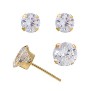 Brilliance Fine Jewelry K63015.WC 10kt Yellow Gold 6/7mm Cubic Zirconia Stud Earrings, Set of 2