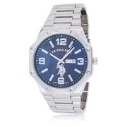 U.S. Polo Assn. Analog Wristwatch for Men, Silver and Blue, Date Display, Quartz Movement, USC80682WM