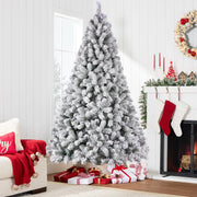 Yexmas 7.5FT Pre-Lit Snow Flocked Christmas Tree with 450 Warm White and Multicolor LED Lights