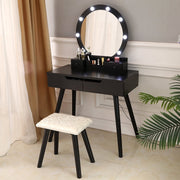 Ktaxon Vanity Set with Round LED Lighted Mirror, Cushioned Stool, Black