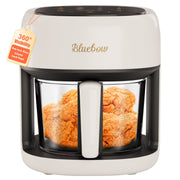 Bluebow 5 Quart Air Fryer with 360 Degree Viewing Glass Pot, 8-in-1 Digital Touchscreen, Less Oil, 1350W (White)