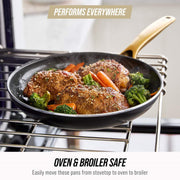 Blue Diamond Gold 14-Piece Ceramic Nonstick Cookware Set, Diamond Infused, PFAS-Free, Induction Compatible, Oven Safe to 600F, Black and Gold