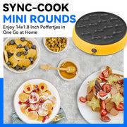 Mailand 14 Holes Mini Pancakes Maker Machine, Electric Dutch Poffertjes Pan, Non-Stick, Yellow, 2 Forks Included