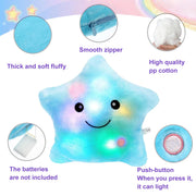 Rirool 14 Inch Blue LED Star Plush Pillow with Color Changing Night Light, Soft PP Cotton Stuffed Animal Cushion, Kids Bedtime Toy DOOLLSTAR