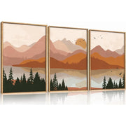 TOARTi Boho Mountain Wall Art, Framed Canvas Painting, 16 x 24 in, Burnt Orange Terracotta Nature Decor, Mid Century Modern Rustic