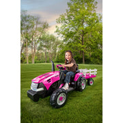 Peg Perego IGOR0067 Case IH Magnum Tractor/Trailer Ride-On Toy for Kids - Pink