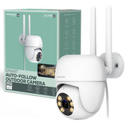 Merkury Smart MI-CW059-199W Outdoor Auto-Follow Camera, Wi-Fi PTZ Cam, 1080p HD White