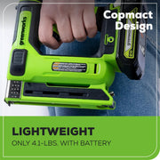 Greenworks 24V Cordless 3/8 in 18 GA Crown Stapler, Narrow Nail Stapler, Lightweight, Rubber Grip, STG309