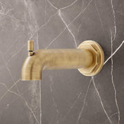 Signature Hardware Greyfield Bathtub Faucet with Integrated Diverter, Aged Brass, 7-1/8 in Spout Reach, Brass Construction, Wall Mount, 948965