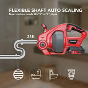 Populo Electric Drain Snake, 25 Ft Cordless Plumbing Tool with 20V Battery, Auto-Feed Cable, LED Work Light, Rubberized Grip, for 3/4