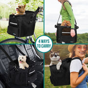 PetAmi Dog Bike Basket Soft-Sided Ventilated Pet Carrier Backpack Black Small Multi-Use PET-BBK01-BK-SP