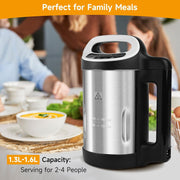 Homtone 1.6 L 4-in-1 Multifunctional Milk and Soup Maker, Stainless Steel Electric Hot Soup Maker, Smart Control Panel, 2-5 Servings, Black, MI-0672-BK