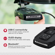 Cobra RAD 490i Radar Detector with Long-Range Front and Rear Laser Detection, Bluetooth Connectivity, Apple CarPlay Support, Black