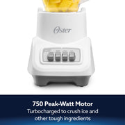 Oster Turbo Countertop Blender, 750W Motor, 54 oz BPA-Free Plastic Jar, Stainless Steel Blades, 5-Speed, White, 2254504