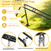 Yacona Outdoor Swing Set for Kids, Metal A-Frame, 3 Swings with Platform, Belt, and Saucer, Adjustable Ropes, Black
