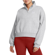 Under Armour Womens UA Icon Fleece Oversized Half Zip Sweatshirt, Ultra-Soft Cotton Blend, Midweight Fleece, Mod Gray Light Heather-White, Medium, 1386460