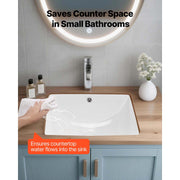 KFFKFF Rectangular Undermount Bathroom Sink, White Ceramic Basin with Overflow, 18.11 x 12.99 in, 0317
