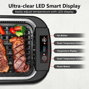 Cusimax Portable Smokeless Indoor Electric Grill, 1500W Korean BBQ Grill with LED Touch Display, Tempered Glass Lid, Nonstick Removable Plates, Black, CMRG-200-SHUANGPAN