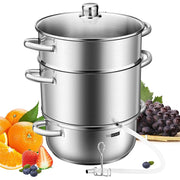 SPECSTAR 8.5-Qt Stainless Steel Fruit Steamer Juicer, 3-Layer Design, Tempered Glass Lid, Hose Clamp, Loop Handles