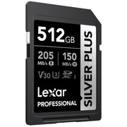 Lexar Professional Silver Plus UHS-I V30 SDXC Memory Card, 512GB, Silver, LSDSIPL512G-BNNNU