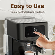 Chefman CraftBrew Espresso Machine, 15-Bar Pump, Digital Touch Controls, Steam Wand, 1.5L Removable Water Tank, Black Stainless Steel, RJ54-SS-15-D-BLK