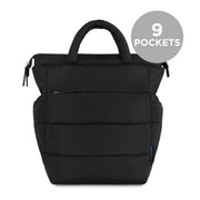 Baby Boom Puffer Backpack Diaper Bag Tote, Large, Black, Convertible with PEVA-Lined Changing Pad